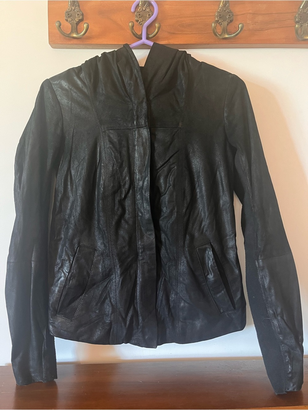 Danier Black Leather Hooded Jacket